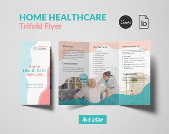 Home Health Care Flyer Tri-Fold Canva Template, Caregivers Senior Care Flyer, Home Care Assistance Elderly Care, Home Nursing Flyer Trifold