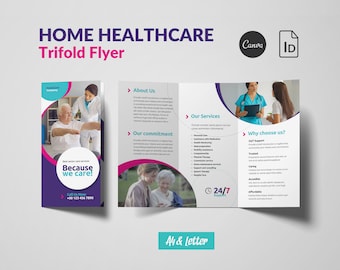 Häusliche Gesundheitsfürsorge Flyer Tri-Fold Canva Vorlage, Pflegekräfte Senior Care Flyer, Häusliche Pflege Unterstützung Altenpflege, Home Nursing Flyer Trifold