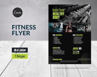 Gym Fitness Flyer Template Canva Editable, Sports Coach Fitness Template Ad, Fitness Club, Pilates Training Flyer, Personal Trainer Workout