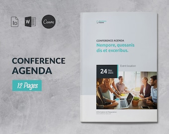 Conference Business Brochure Magazine, Conference Agenda Canva Template, Business Event Brochure Guide, Word Booklet Meeting Schedule
