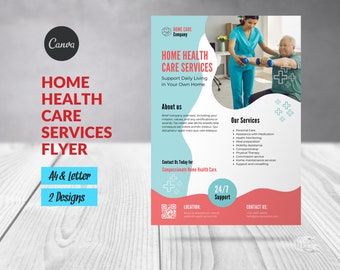 Häusliche Gesundheitsfürsorge-Service-Flyer-Vorlage Canva bearbeitbar, Altenpflege-Flyer, Häusliche Pflegehilfe-Altenpflege-Poster, Flyer für Hauspflege