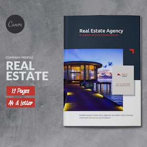 Real Estate Brochure Template Company Profile, Canva Business Brochure, Realtor Business Profile Canva, Real Estate Corporate Brochure