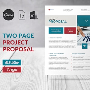 Minimal Project Proposal Canva Template, Word Simple Proposal Two-page, Business Template Proposal, Business Client Proposal Indesign