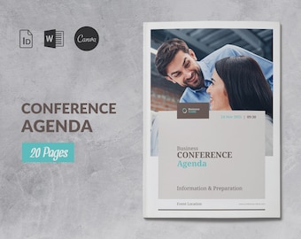 Conference Brochure Template, Business Event Brochure, Conference Agenda Template Canva, Meeting Agenda, Event Schedule Word Booklet