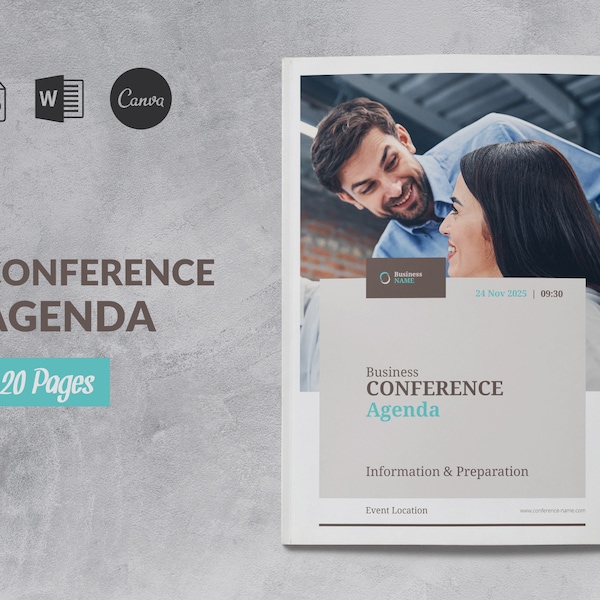 Conference Brochure Template, Business Event Brochure, Conference Agenda Template Canva, Meeting Agenda, Event Schedule Word Booklet