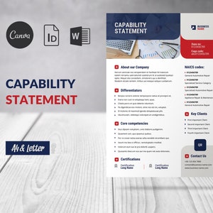 Capability Statement Template Canva Business Profile Word, Flyer Corporate Business Capability Statement, Business Template Company Profile