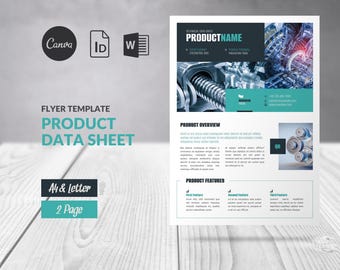 Modello di scheda prodotto Canva, scheda tecnica del prodotto per volantini, design modificabile in MS Word, modello di scheda marketing per prodotti, informazioni tecniche