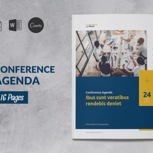 Planner Business Conference Brochure Template, Conference Agenda Template Canva, Meeting Program, Event Schedule Booklet, Word Ebook Summit
