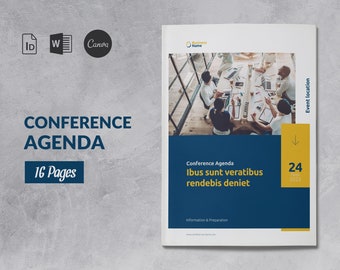 Planner Business Conference Brochure Template, Conference Agenda Template Canva, Meeting Program, Event Schedule Booklet, Word Ebook Summit