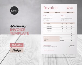Auto-Calculating Invoice Template Canva Editable, Billing Forms Invoice Business Document, Auto Calculation Feature