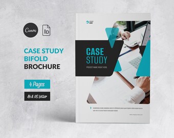 Casestudysjabloon bedrijf Canva, voorstel van klant in tweeën gevouwen brochuresjabloon, korte casestudy, projectrapport, casestudy Canva-ontwerp