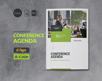 Event Conference Agenda Brochure Template Canva, Conference Event Organization Booklet, Schedule Business Event Program Planner