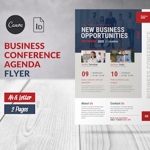 Business Conference Program Canva Editable Flyer Event, Business Conference Flyer Template, Conference Agenda Poster Red, Corporate Event