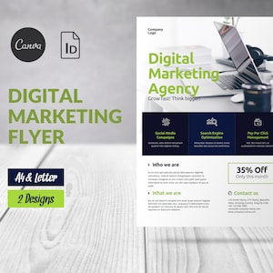Ulotka marketingu cyfrowego Canva Szablon, SEO i SEM agencji marketingowej, Promocja biznesu, Ulotka agencji internetowej, Edytowalny szablon ulotki biznesowej