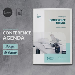 Conference Agenda Template Canva, Business Event Brochure Canva, Business Brochure Conference Program, Schedule Booklet, Meeting Agenda