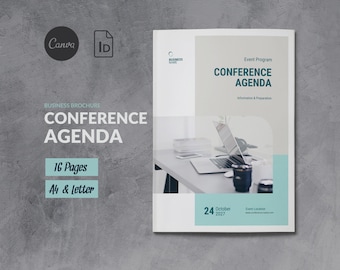 Conference Agenda Template Canva, Business Event Brochure Canva, Business Brochure Conference Program, Schedule Booklet, Meeting Agenda