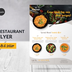 Restaurant Flyer Vorlage Canva, Lebensmittel-Lieferflyer, Eröffnung der Bäckerei, Restaurant-Menüliste, Happy-Hour Vorgefertigte Flyer Canva Bearbeitbar