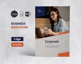 Business Brochure Template Canva, Corporate Bifold Brochure Word, Company Brochure, Business Presentation Indesign, Company Flyer Canva