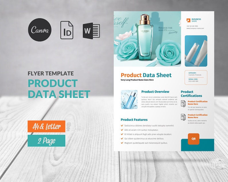 Product Sheet Template Canva Flyer, Word Editable Design Product Data ...