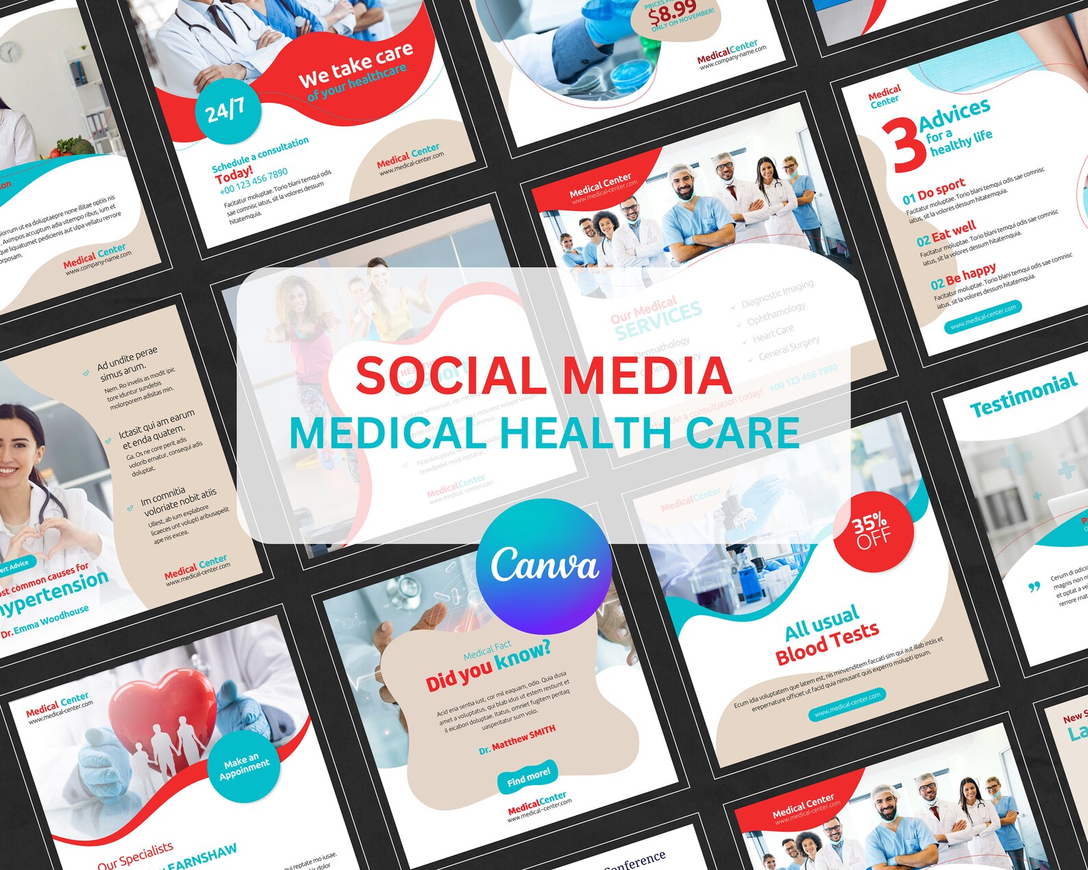 Medical Health Care Social Media Flyer Template Canva, Instagram Post ...