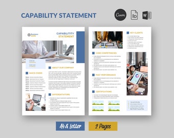 Capability Statement Canva Template Corporate Flyer Word, Business Document Capability Statement, Company Profile Marketing Template Canva