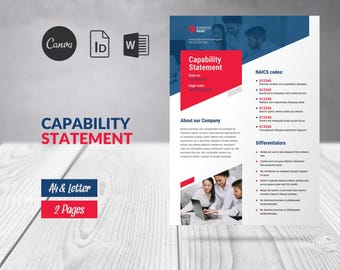 Business Capability Statement Template Canva Editable, Flyer Business Profile, 2-Page Company Profile Template Business Document Capability