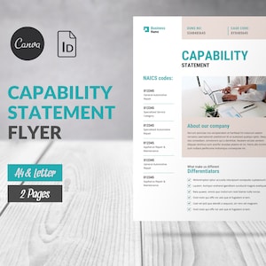 Capability Statement Template Canva Editable, Flyer Business Profile, Corporate Template Business Capability Statement,  Company Profile
