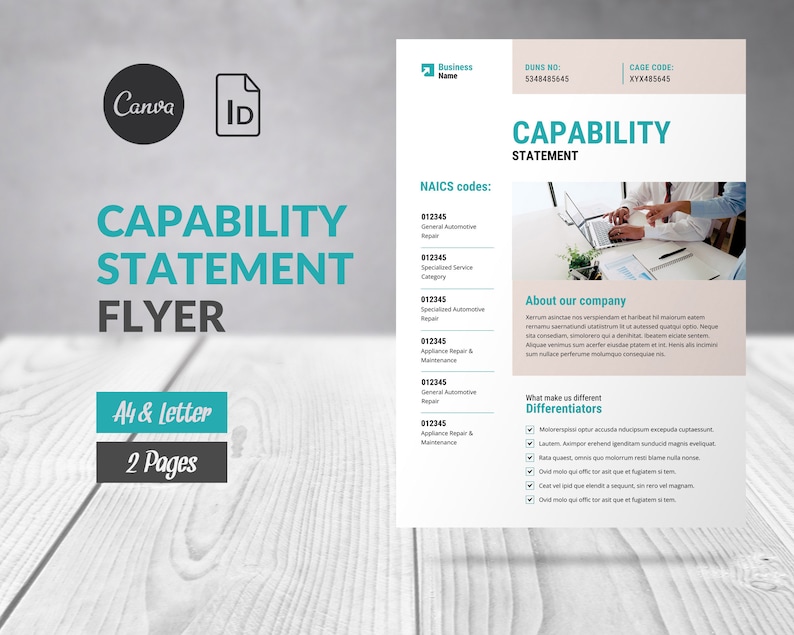 Capability Statement Template Canva Editable, Flyer Business Profile Capability Statement Template Canva Editable, Flyer Business Profile