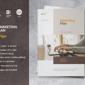 Marketing Plan Template, Marketing Plan Word, Canva Marketing Strategy, Business Strategy Marketing Planner, Business Profile Canva Startup