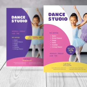 Dance Studio Flyer Template Canva Editable, Kids Dance Classes Ballet, Children Dance Club Flyer, Teacher Dance Poster, Theatre Acting Class