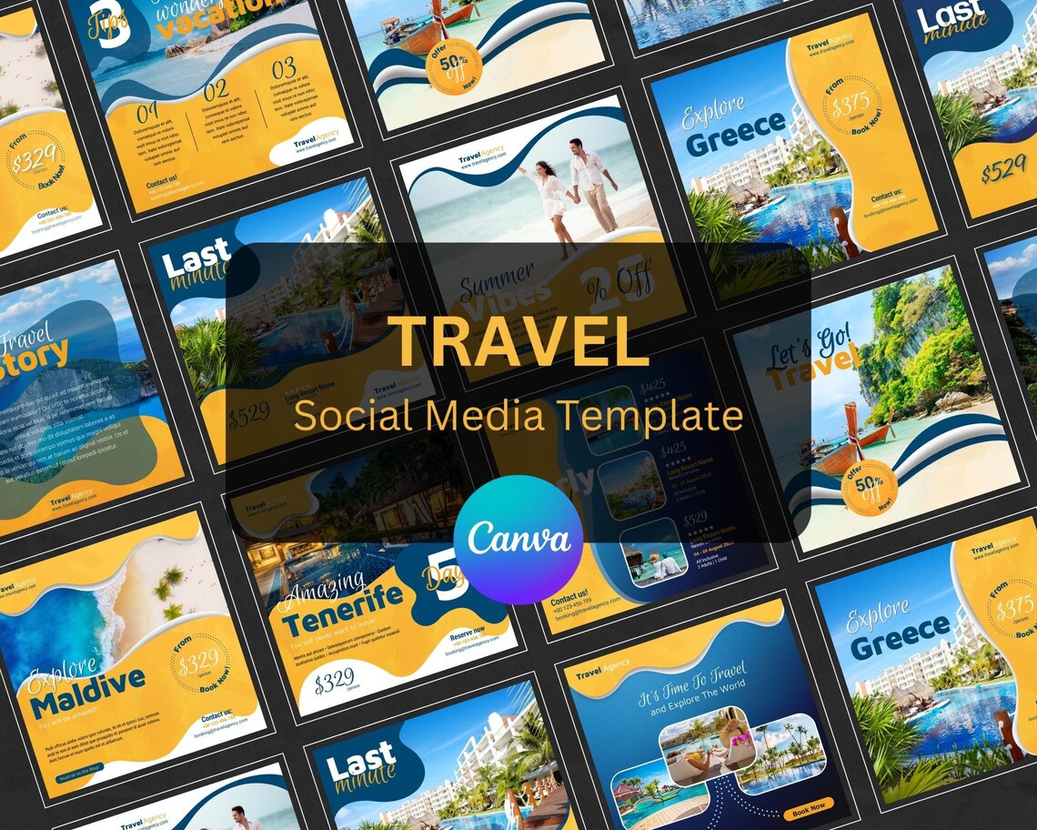 Travel Instagram Post Templates, Canva Social Media Posts, Travel Agent ...