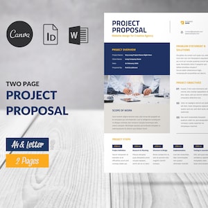 Brief Project Proposal Canva Template, Two-Page Word Simple Proposal, Business Template Client Proposal, Marketing Proposal Indesign