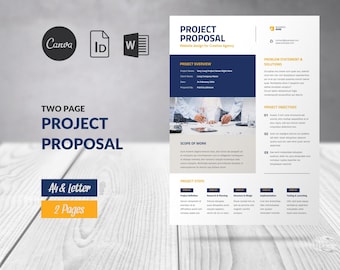 Plantilla de propuesta de proyecto breve en Canva, propuesta simple de dos páginas en Word, propuesta de cliente con plantilla empresarial, propuesta de marketing en InDesign