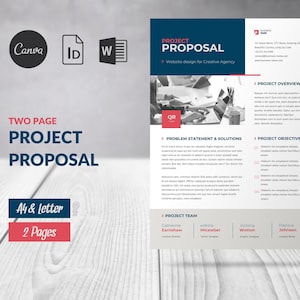 Two-Page Project Proposal Canva Template, Word Simple Proposal, Business Template Client Proposal, Marketing Proposal Indesign