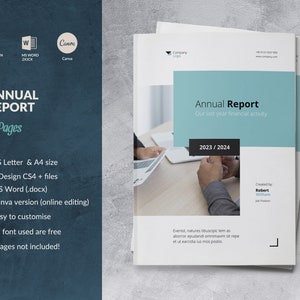 Annual Report Template Canva, Report Business Brochure, Word Template, Yearly Report Canva, Corporate Brochure Report, Indesign Layout