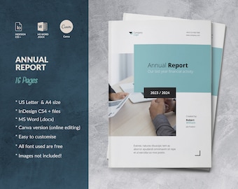 Plantilla de informe anual Canva, plantilla de informe empresarial, plantilla de Word, informe anual Canva, informe de folleto corporativo, diseño de Indesign