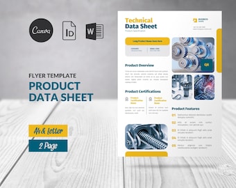 Product Data Sheet Template Canva, Word Editable Design, Product Specification Technical Sheet, Marketing Flyer Template