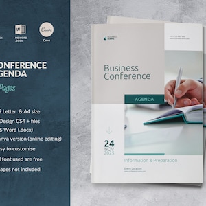 Conference Template Agenda Canva, Business Event Schedule Booklet, Business Conference Brochure, Conference Program brochure, Meeting Agenda