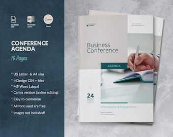 Conference Template Agenda Canva, Business Event Schedule Booklet, Business Conference Brochure, Conference Program brochure, Meeting Agenda