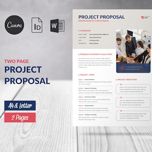 Brief Project Proposal Canva Template, Two-Page Word Simple Proposal, Business Template Client Proposal, Marketing Proposal Indesign
