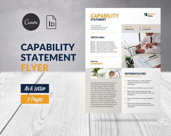 Capability Statement Flyer Template Canva Editable, Business Document Federal Capability Statement, Marketing Template Flyer Company Profile