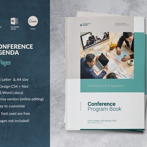 Conference Agenda Canva Template, Event Meeting Program, Meeting Agenda Schedule, Business Conference Template, Event Booklet Word Program