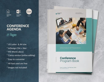 Conference Agenda Canva Template, Event Meeting Program, Meeting Agenda Schedule, Business Conference Template, Event Booklet Word Program