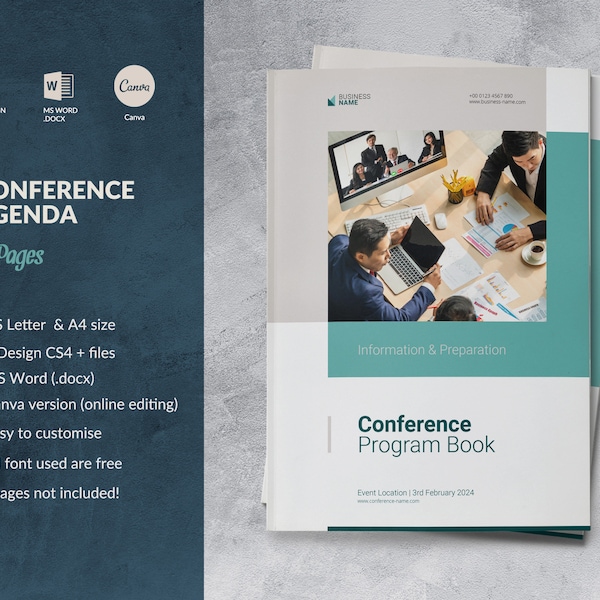 Conference Agenda Canva Template, Event Meeting Program, Meeting Agenda Schedule, Business Conference Template, Event Booklet Word Program