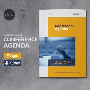 Event Conference Brochure Template, Canva Conference Agenda Template, Business Event Brochure Conference Program, Schedule Event Booklet