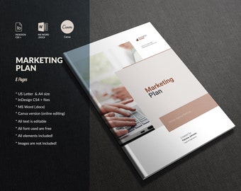 Marketing Plan Template Word, Canva Business Marketing Strategy, Small Business Plan, Marketing Planner, Business Profile Canva Startup