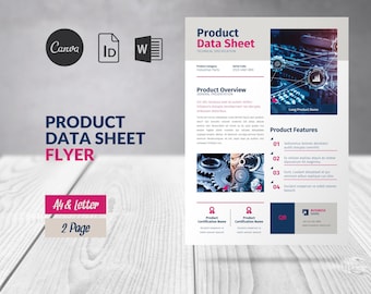 Modello di scheda tecnica del prodotto Canva, modello di volantino modificabile in Word per scheda tecnica del prodotto, modello di marketing per scheda di vendita del prodotto