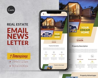 Real Estate Email Marketing Template Canva,  Realtor Email Newsletter Editable Canva, Seller Real Estate Newsletter Businnes Email MailChimp