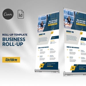 Corporate Business Rollup Banner Template Canva Editable, Company Roll-up Banner Design, Standing Banner Retractable, Business Banner
