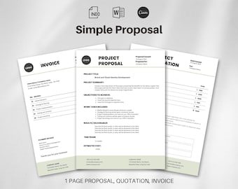 Minimal Project Plan Canva, Simple Proposal Word, Work Estimate Invoice Template Word, Project Proposal 1 page, Business Client Proposal